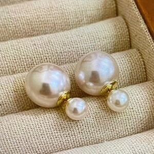 SHEIN Gold Accent Double Pearl Earrings